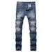 Men's Straight Fit Distressed Jeans – Button Fly & Vintage Wash (Size 28-42, Light Blue)_mkmklike.com