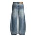 Washed Vintage Scimitar Jeans For Men, Trendy Punk Style, Frayed Edge Patchwork Design, Oversized Banana Wide-Leg Pants_mkmklike.com