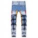 Men's Slim Fit Light Blue Distressed Jeans – Premium Washed Denim With Handmade Paint Splatter & Knee Rips For Streetwear Look_mkmklike.com