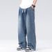 In Stock Spring Summer New Straight Wide Leg Jeans Loose Trendy Drawstring Versatile Simple Casual Long Pants Men_mkmklike.com