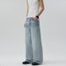 Men's Washed Light Blue Jeans Loose Fit Straight Leg Clean Cut Versatile Pants With Lightning Floral Pattern_mkmklike.com