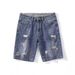 Men's Clothing Summer Straight Washed Shorts Retro Ripped Denim Shorts Mid Length Pants Popular Pants_mkmklike.com