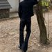 Men's Black Raw Hem Flared Jeans - Loose Fit Straight Leg Denim Pants With Embroidery, Clean Aesthetic_mkmklike.com