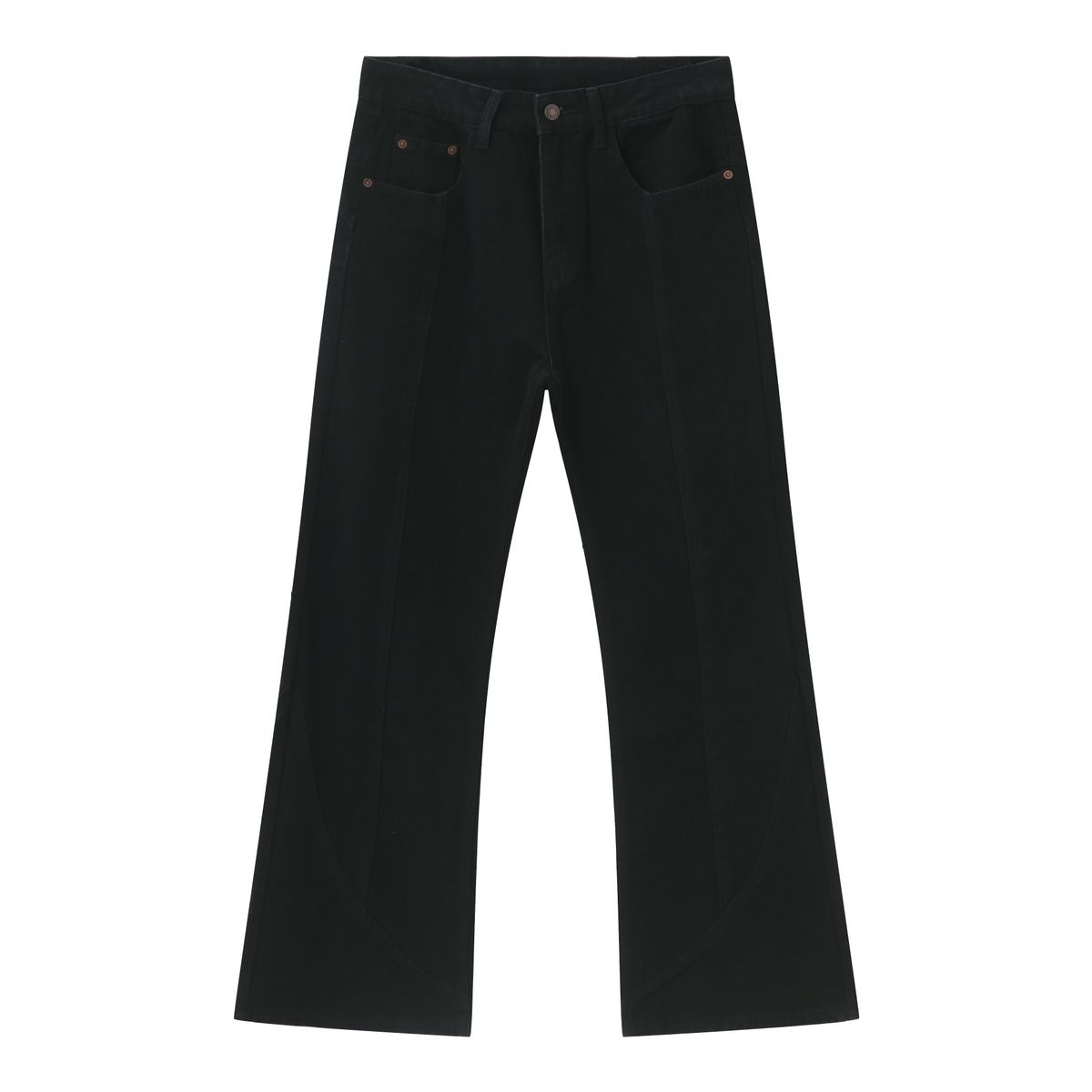 Men's Black Flared Jeans High Street Trendy Brand Patchwork Design Straight Leg Slim Fit_mkmklike.com