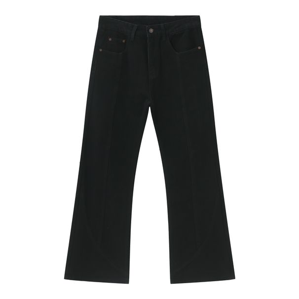 Men's Black Flared Jeans High Street Trendy Brand Patchwork Design Straight Leg Slim Fit_mkmklike.com