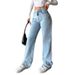 High-Waisted Retro Draped Denim Jeans for Women Wide Leg Loose Straight Leg Trousers_mkmklike.com