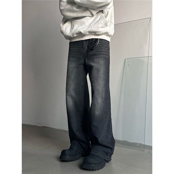 Vintage Washed Black Jeans – High-Street Clean Fit Straight Leg Pants (S-3XL) – Unisex Retro Denim For Men & Women_mkmklike.com