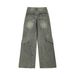 "Men's Oversize Distressed Denim Work Pants - High Street Streetwear Patchwork Deconstructed Loose Fit Straight Leg Wide Trousers"_mkmklike.com