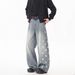 Men's Clothing Unisex Casual Straight Leg Jeans Style Trendy Wide Leg Trousers Bamboo Textured Washed Curved Denim_mkmklike.com