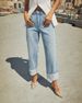 Women's Stretch Washed Denim Jeans - Mid-Rise Straight Leg Cropped Jeans With Rolled Hem, Comfortable & Stylish For Casual Wear_mkmklike.com