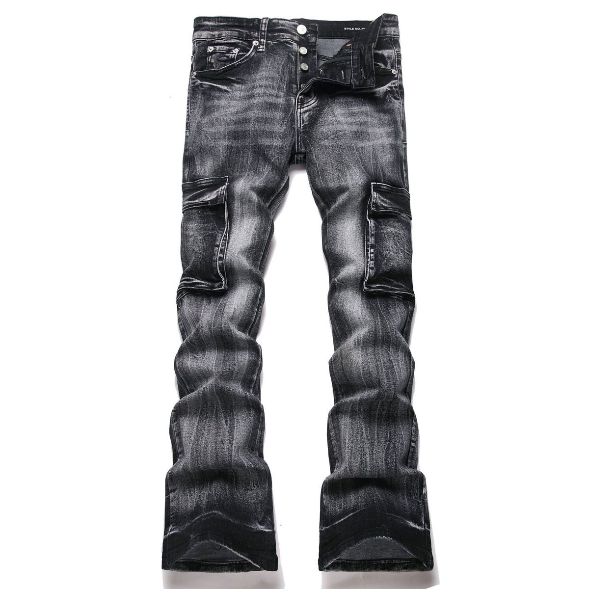 Men's Clothing Street Style Punk Style Flared Jeans With Multiple Pockets, Fashionable Everyday Denim Trousers._mkmklike.com