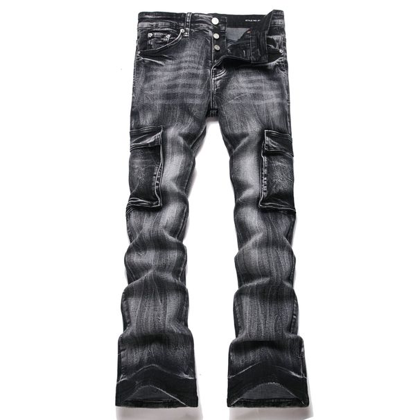 Men's Clothing Street Style Punk Style Flared Jeans With Multiple Pockets, Fashionable Everyday Denim Trousers._mkmklike.com