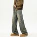 Retro And Old Washed Ripped Jeans Men's Trendy Brand Straight High Street Ruffian Handsome Loose Casual Versatile Pants_mkmklike.com