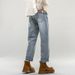 American Retro Spring Jeans, Men's Straight Harlan Small Feet Trendy Brand Washed Double Craft Middle Waist Youth Big Elasticity_mkmklike.com