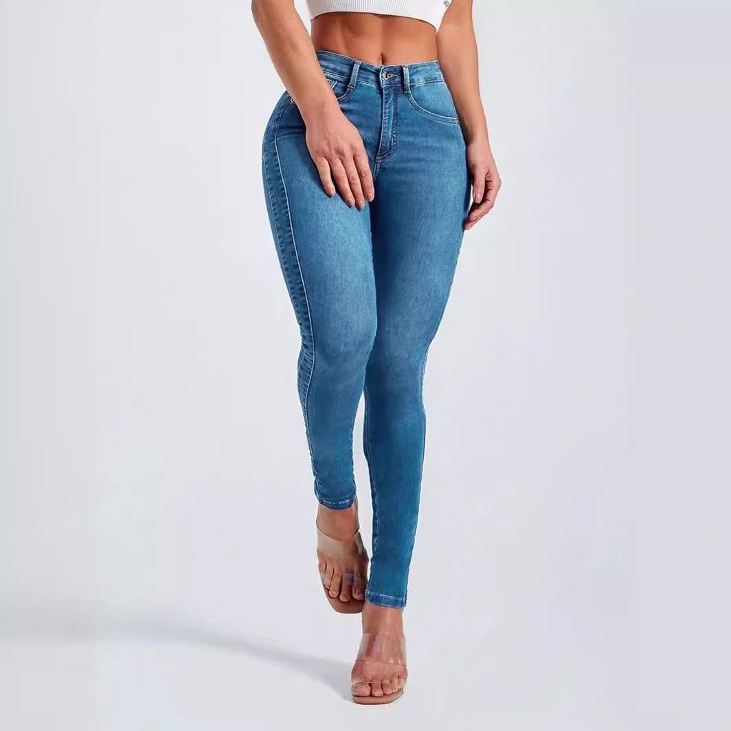 K New High-waisted, Stretchy, Slim-fit, Hip-hugging Ankle-length Jeans For Women_mkmklike.com