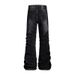 Deconstructed High-Street Jeans – Vintage Washed Black With Twisted Folds & Gradient Flare For Avant-Garde Fashion_mkmklike.com
