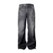 American Retro Dark Blue Lightning Cracked Jeans For Men And Women Loose Wide Leg Pants Washed Straight Flared Pants_mkmklike.com