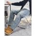 Men's Herringbone Denim Jeans – Relaxed Straight-Leg Casual Pants For Summer_mkmklike.com