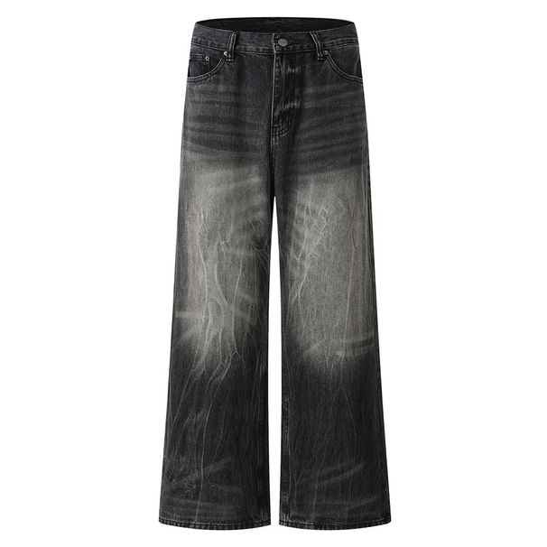 Men's Clothing American Trendy Retro Washed Old Lightning Pattern Loose Vertical Flared Jeans For Men_mkmklike.com