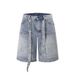Men's High Street Rhinestone Embroidered Denim Shorts - Loose Fit Cargo Shorts For Summer, Streetwear Style, Retro Blue & Black_mkmklike.com