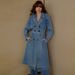 K Women's Elegant Waist Belt Denim Trench Coat; Fashionable Long Coat._mkmklike.com