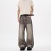Retro Washed Distressed Gray Splatter Paint Curved Blade Jeans Trendy American Street Style Loose Pants For Men And Women Spring Autumn_mkmklike.com