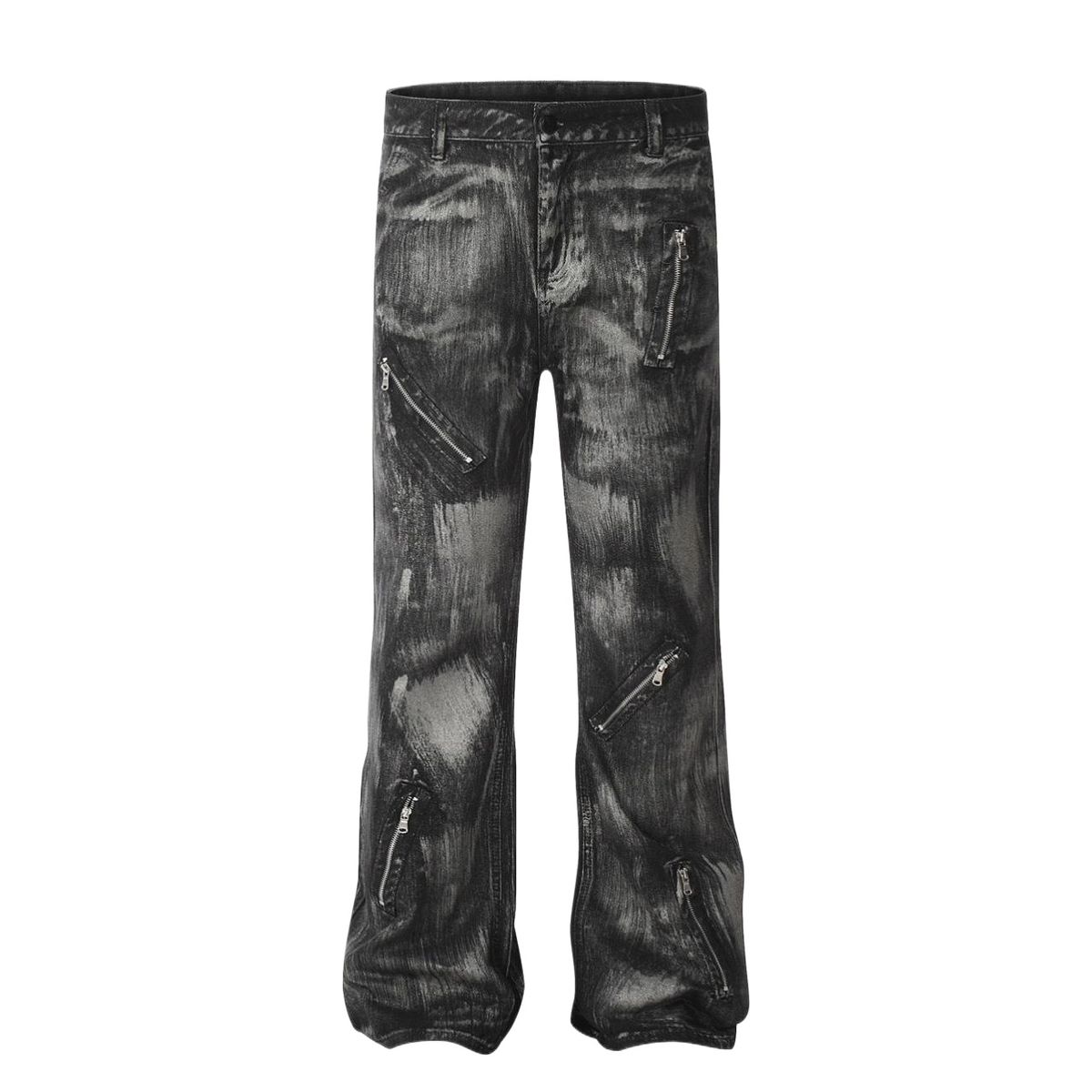 Men's Clothing High Street Washed Zipper Retro Jeans Spring And Summer Design Flared Paint Tie Dye Pants_mkmklike.com