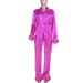 Women's Clothing Spring New Style Temperament Sexy Suit Collar Top Casual Straight Pants Satin Two piece Set_mkmklike.com