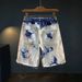 Men's Clothing Fashion Denim Shorts Men's Summer Thin Loose Snowflake Color Camouflage Blue Shorts Tie Washed And Worn Elastic Shorts_mkmklike.com