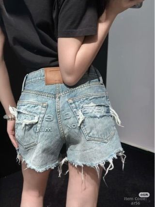 Summer Denim Shorts for Women High-Waisted Slimming Straight Leg with Letter Design And Frayed Edges Niche Correct Version 2026_mkmklike.com