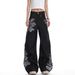 Unisex Vintage Floral Print Oversized Straight-Leg Jeans Baggy Trousers with Tribal Motifs Streetwear Retro Style_mkmklike.com