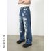 Men's American Retro Destroyed Denim Pants | Distressed Ripped Loose Fit Straight Leg Wide Leg Jeans With Multiple Tears_mkmklike.com