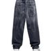 Men's Relaxed Fit Denim Pants – Vintage Washed, Drawstring Waist & Straight-Leg For Urban Street Style_mkmklike.com