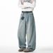 Loose Fit Washed Jeans For Men Spring Summer New Side Split Design Carrot Pants American Retro Long Trousers_mkmklike.com