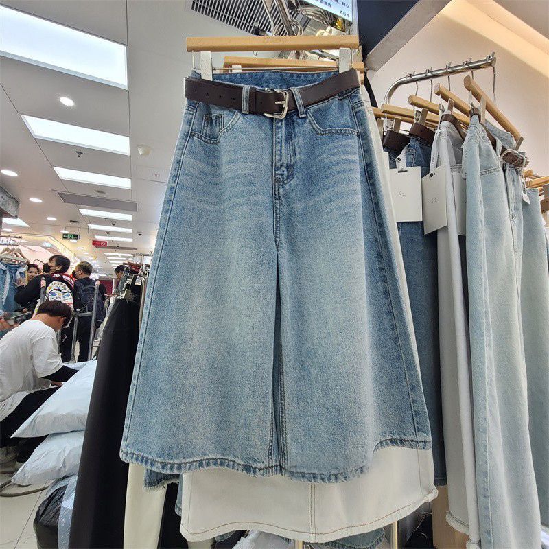 Women's High-Waisted Wide Leg Cropped Jeans Slimming Loose Fitting Mid-Length Straight Leg Retro Style Summer 2025 New_mkmklike.com