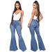 Women's High-Waisted Flared Jeans - Stretch Denim Bootcut Pants In 10 Colors (White/Black/Navy/Blue/Mocha/Brown/Pink/Burgundy/Purple)_mkmklike.com