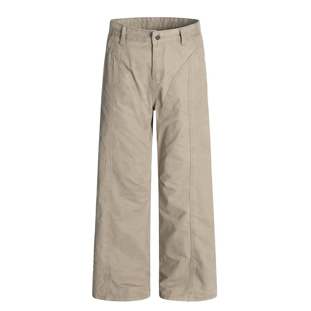 Vibe Trendy High Street Wide-Leg Jeans For Men, Solid Color Versatile Deconstructed Split Design Straight-Leg Casual_mkmklike.com