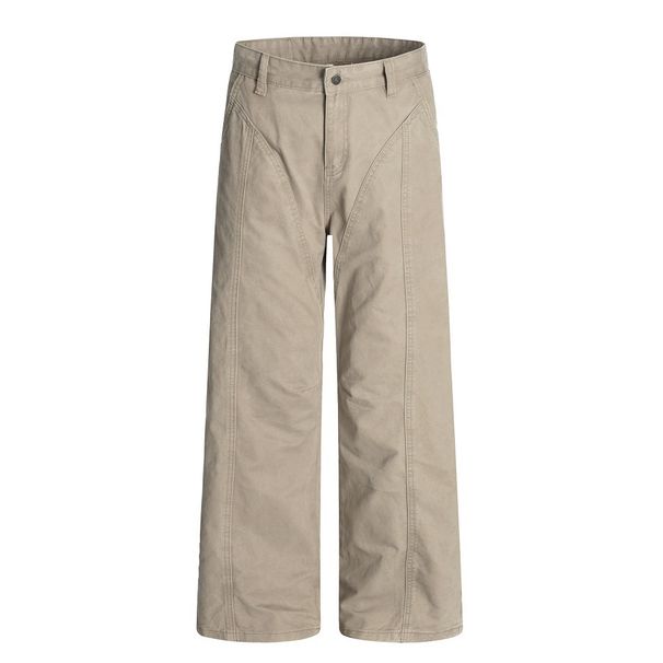 Vibe Trendy High Street Wide-Leg Jeans For Men, Solid Color Versatile Deconstructed Split Design Straight-Leg Casual_mkmklike.com