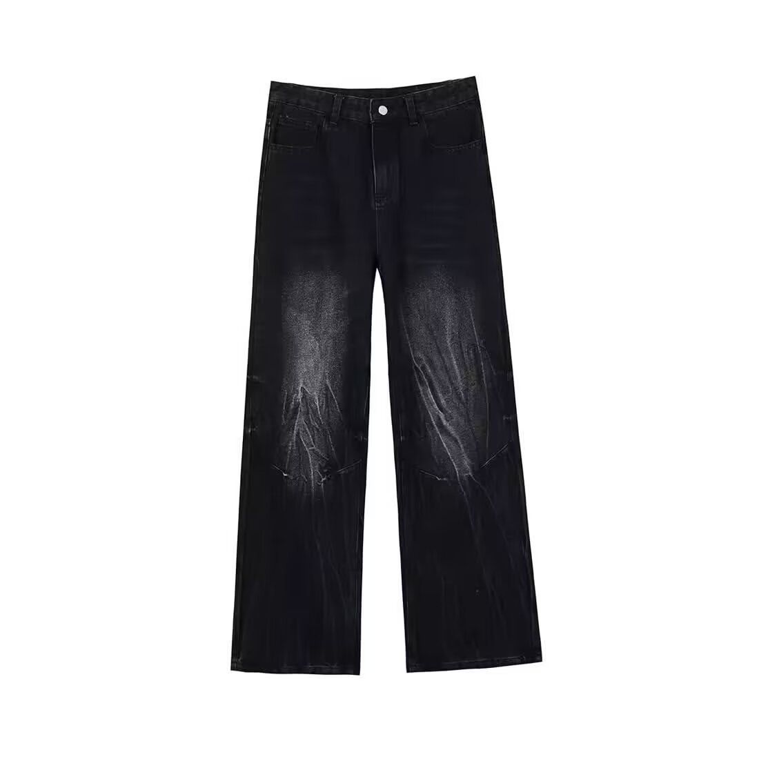 Streetwear Lightning Wash Jeans – Vintage High-Street Relaxed Fit With Artistic Crackle Fading & Unisex Styling_mkmklike.com