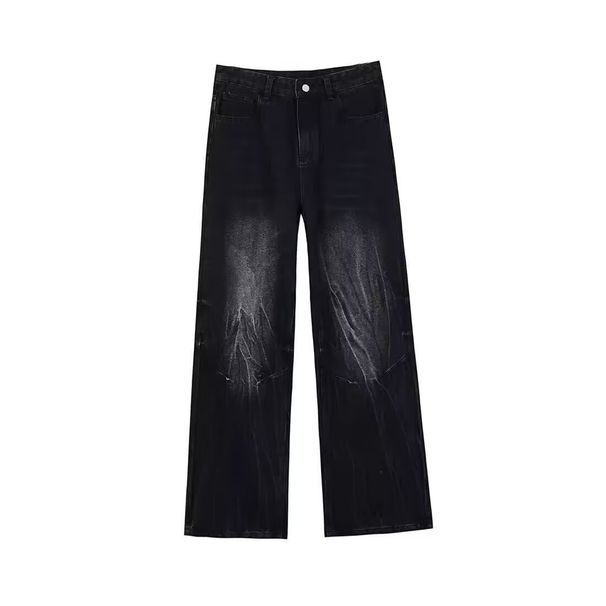 Streetwear Lightning Wash Jeans – Vintage High-Street Relaxed Fit With Artistic Crackle Fading & Unisex Styling_mkmklike.com