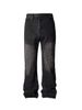 Vintage High-Street Flared Jeans – Black & Gray Lightning Wash, Distressed Cleanfit Denim For Men_mkmklike.com