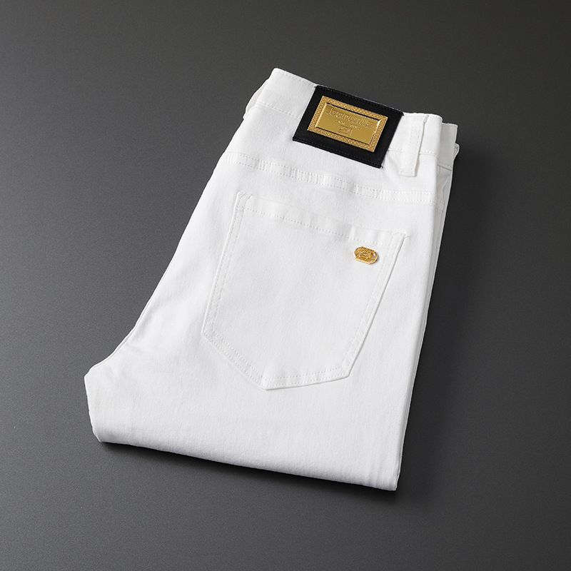 European Version Of Light Luxury Men's High-end White Elastic Small Foot Men's Pants Foreign Trade Export Original Single Casual Slim Black Pants_mkmklike.com