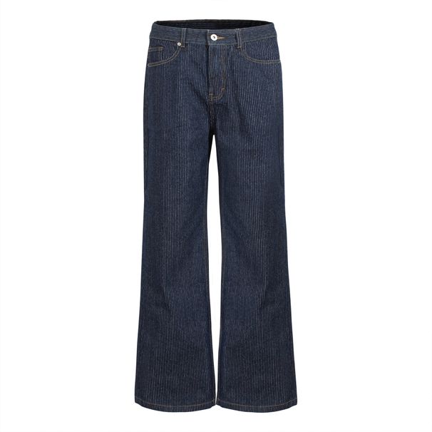 Heavyweight Striped Washed Jeans – Straight-to-Flared Silhouette, Unisex Loose Fit (Black, Dark Blue, S-XXXL)_mkmklike.com