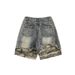 Men's Clothing Men's Trendy Straight Leg Denim Shorts Retro Camouflage Patchwork Frayed Five Point Casual Mid-Length Pants_mkmklike.com
