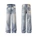 Men's Clothing Retro Trend Street Style Old Washed Design Straight Men's Denim Trousers_mkmklike.com
