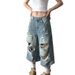 Vintage Washed Distressed Denim Capri Pants – Unisex Retro Ripped Knee & Cat Whisker Jeans (Blue, S-XXXL, Streetwear, Hip Hop Style, Comfort Fit)_mkmklike.com