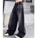 Men's Clothing Retro Black Curved Blade Jeans High Street Style Loose Fit Slimming Wide Leg Pants For Spring Autumn_mkmklike.com