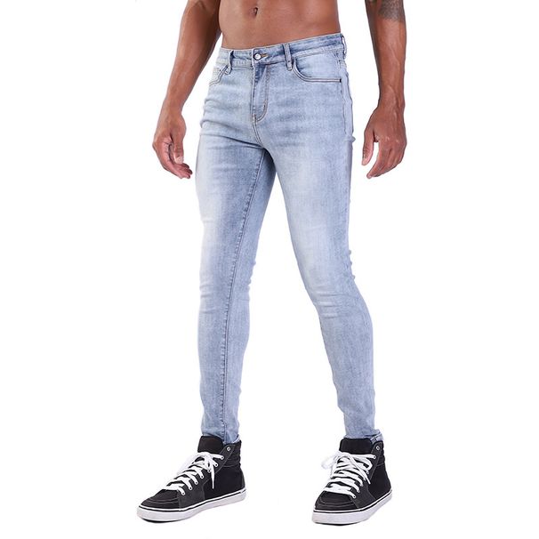 "Men's Slim Fit Stretch Jeans – Steel Blue Tapered Denim Pants With Comfort Flex (Skinny, All-Season, Modern Style)"_mkmklike.com