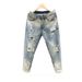 Men's Distressed Jeans Slim Fit Stretch Denim Pants With Washed Effect For Casual Wear_mkmklike.com