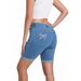 Fashionable Women's Stretch Mid-Rise Jeans Embroidered Rolled Hem Five Point Waist Casual Cotton Denim Spring/Autumn Summer_mkmklike.com